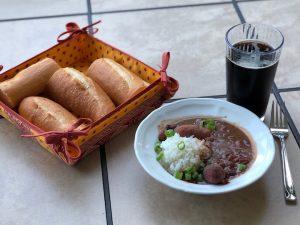 Red beans and rice served traditionally.